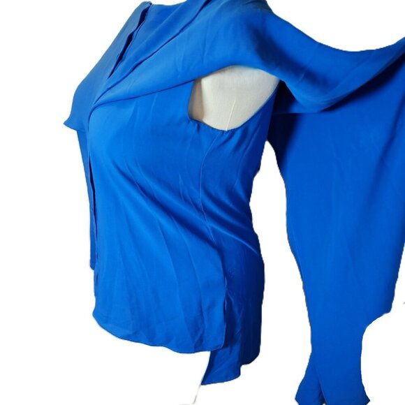 Prabal Gurung Blouse 8  Blue Asym Button Down  Draped Sleeve  Designer‎ - Picture 5 of 15